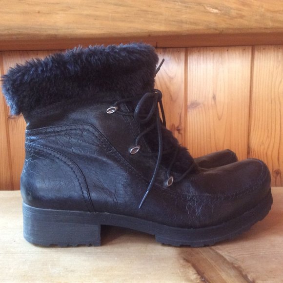 BareTraps Presume Black Leather Faux Fur Lace Up Inner Zip Winter Boots Size 10M - Picture 4 of 7